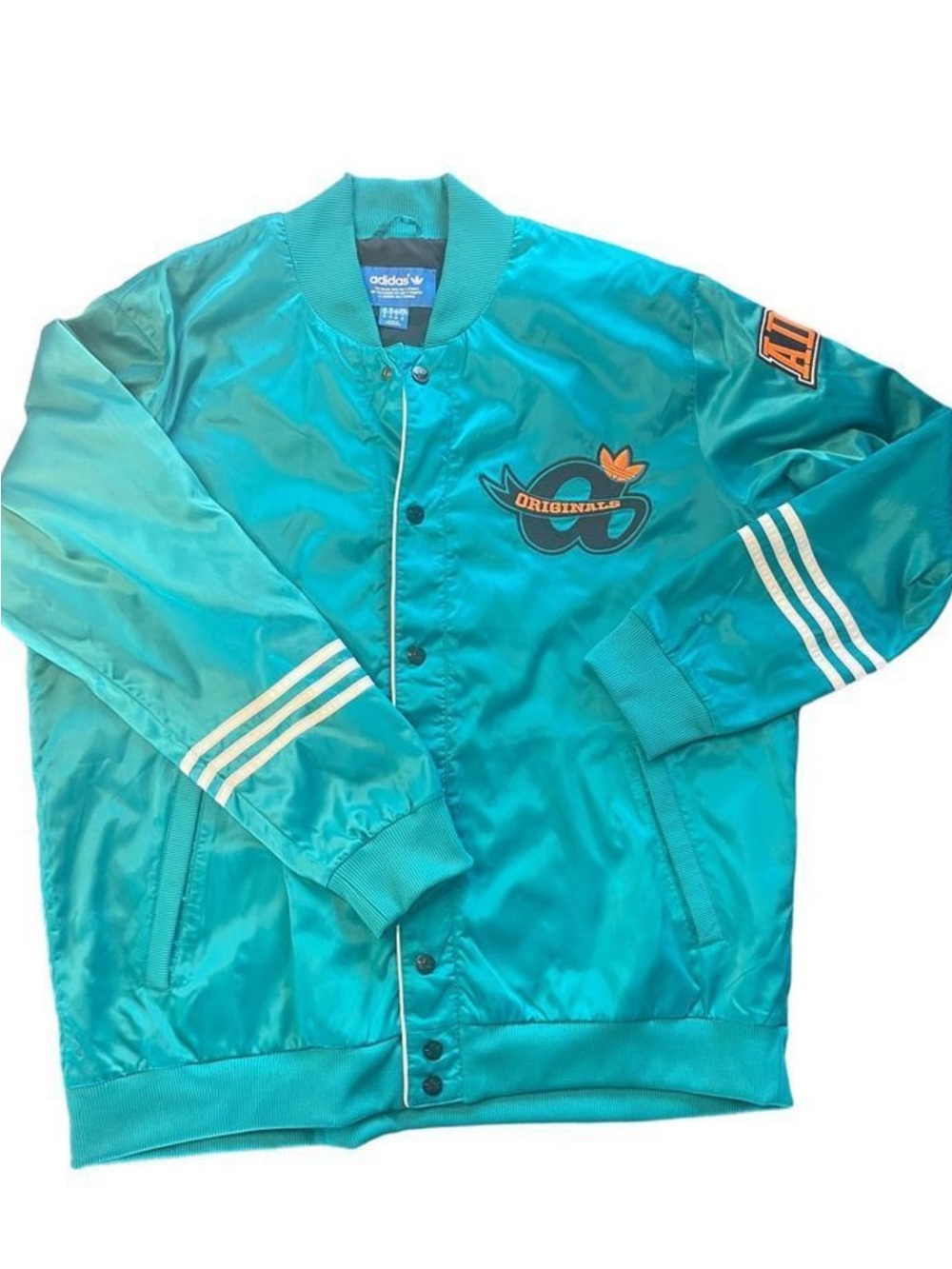 adidas Teal Bomber Jacket with White Stripe Accents